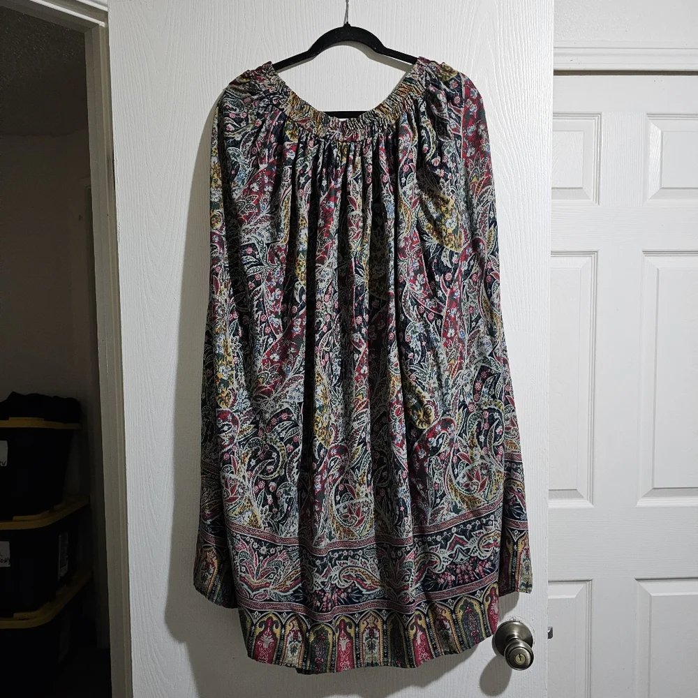 Cactus Flower Rare Vintage Midi Skirt Flowy Elastic  Waist 90s Made In USA M - Picture 8 of 11